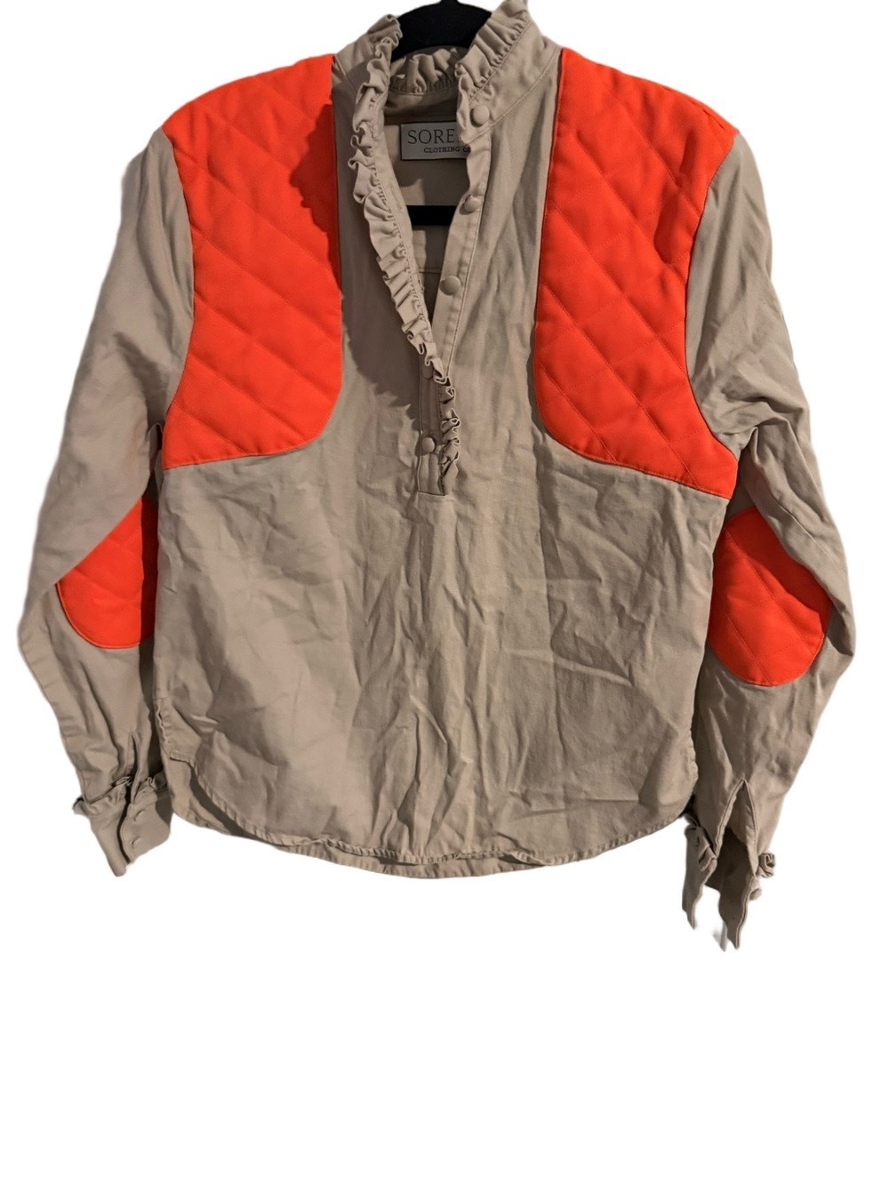 Sorella Clothing Co. The Livy Blouse – Khaki & Fluorescent Orange – Size S